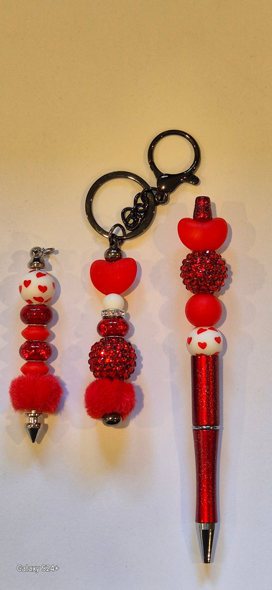 Combo Bag Tag Decoration,  Black Keyring and Red-maroon pen