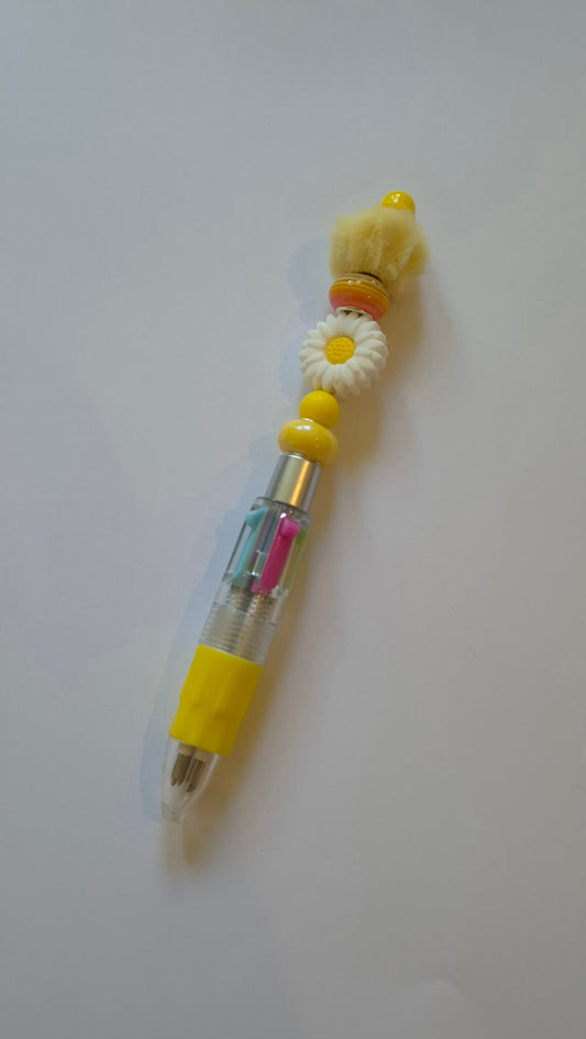 Yellow colour decorated multi colour pen