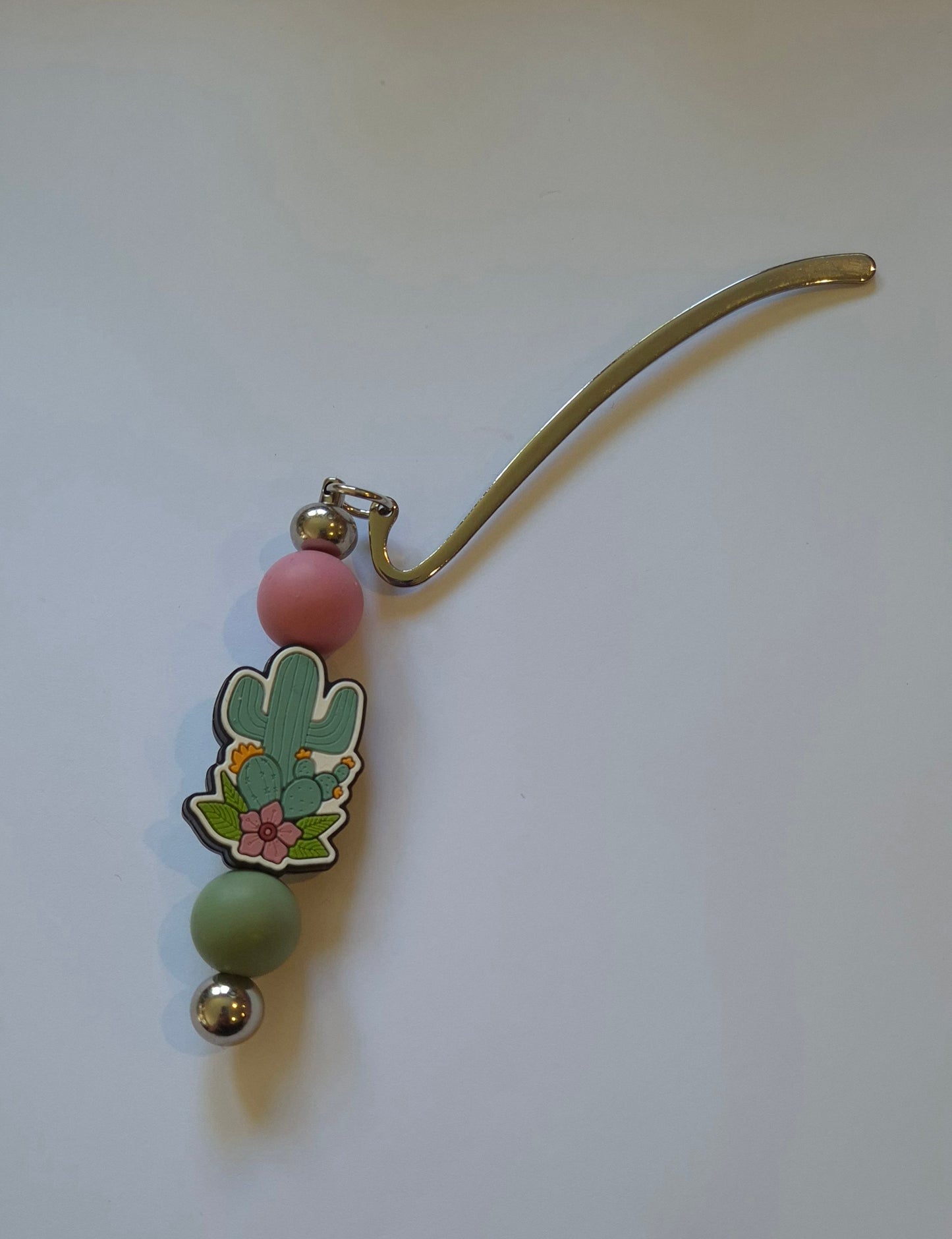 Bookmark with cactus and green and pink bead