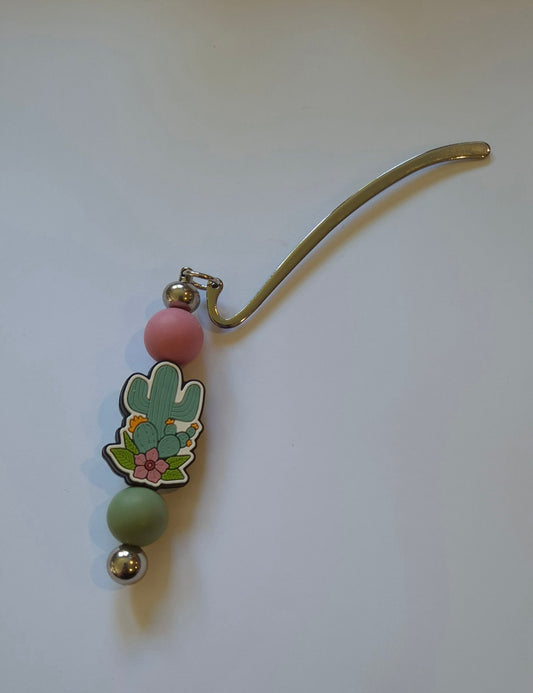 Bookmark with cactus and green and pink bead