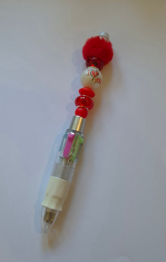 Multi Colour Ink Red Beads Decorated Pen